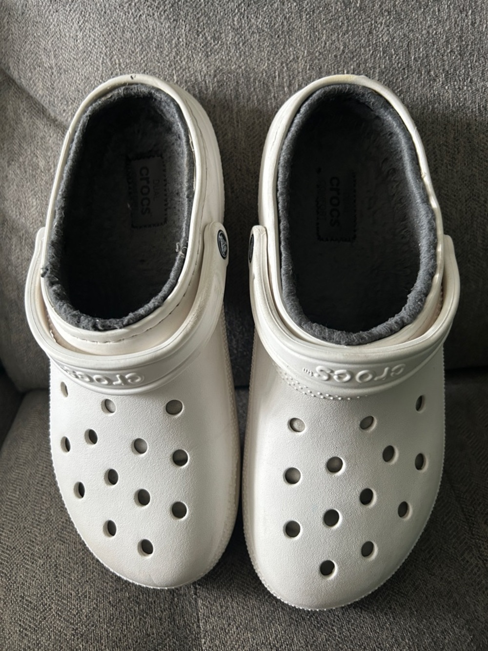 CROCS Men's Classic Lined Clog in White with Gray Lining
